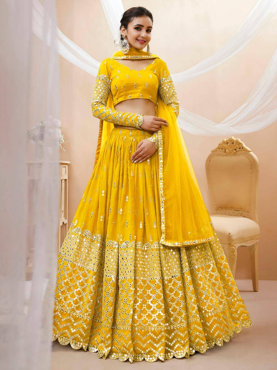 Expression vol 1 Georgette Yellow Bridal lehenga choli wholesale rates